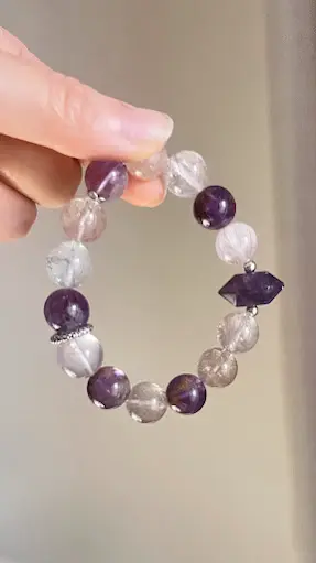 Original Amethyst + Copper Rutilated Quartz Bracelet 12mm